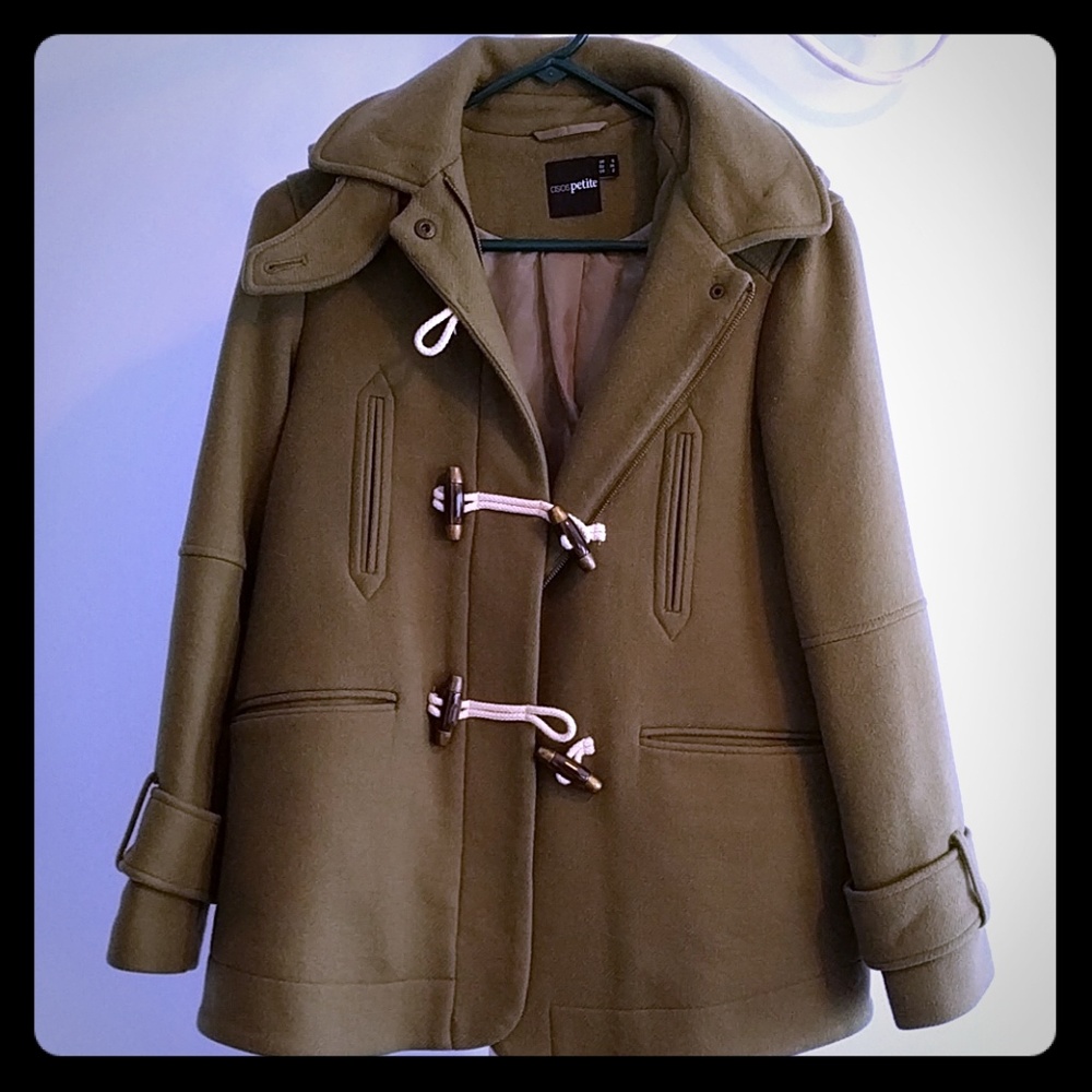ASOS Petite Swing Duffel Coat in Wool Twill Olive